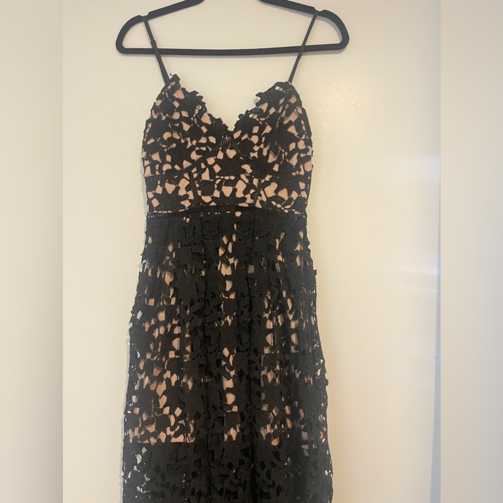 Aqua black lace nude illusion dress